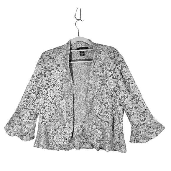 R&M Richards Womens 12 Sequin Lace Jacket Dress Set Sequins Silver Gray formal - Picture 3 of 16
